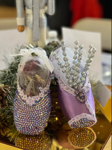 Rhinestone and custom decorated pointe shoes