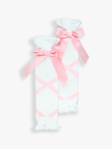 White/Pink Ballet Bow Leg Warmers