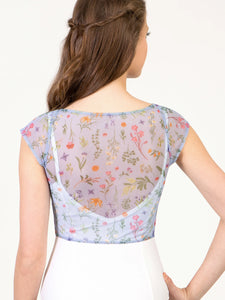 Garden Party Printed Mesh Cap Sleeve Top