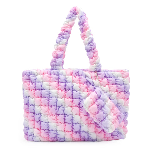 Quilted Scrunchies Large Tote Bag with Coin Purse-Candy Ombre Scrunch