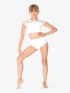 Girls High Waist Dance Briefs- White, Child Medium