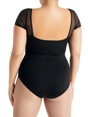 Studio Collection Mesh Yoke Short Sleeve Leotard - Girls